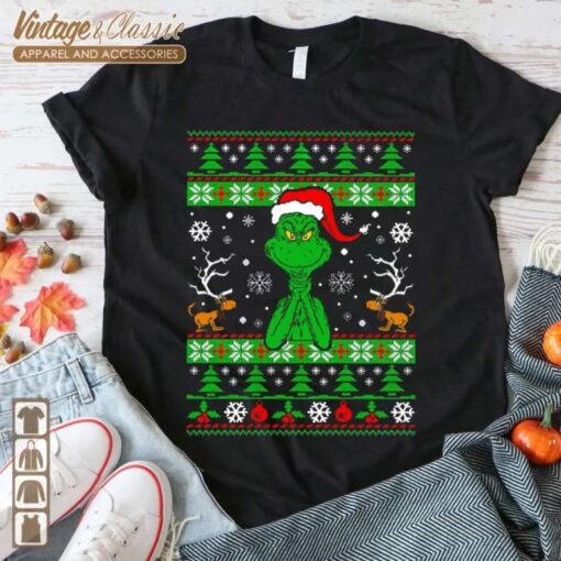 Grinch Santa Hat Christmas Shirt, Max Dog Reindeer