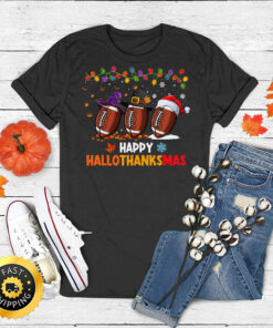 Halloween Thanksgiving Christmas Hallothanksmas Football T-shirt