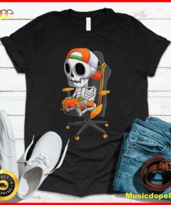Halloween skeleton gamer video gaming boys men kids teens T-Shirt