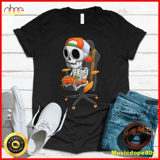 Halloween skeleton gamer video gaming boys men kids teens T-Shirt