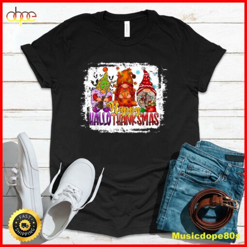 Happy HalloThankMas Gnome Halloween Christmas Thanksgiving T-Shirt