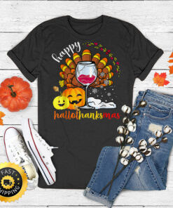 Happy Hallothankmas Wine Glasses Halloween Costume Turkey T-Shirt