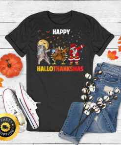 Happy Hallothanksmas Dabbing Unicorn Turkey Santa Claus 2022 T-Shirt
