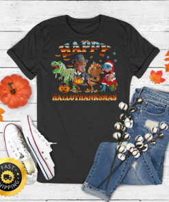 Happy Hallothanksmas Dinosaur T-rex Halloween Thanksgiving T-Shirt