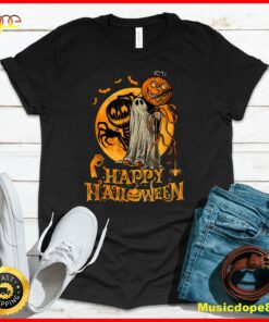 Happy Halloween Pumpkin Ghost Autumn Leaves Graphic Art T-Shirt
