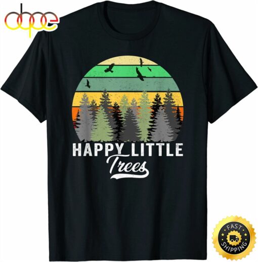 Happy Little Tree Bob Style Vintage Forests Earth Day T-Shirt