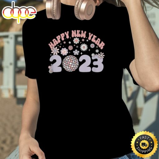 Happy New Year 2023 Retro Style Flower Unisex Basic T-shirt