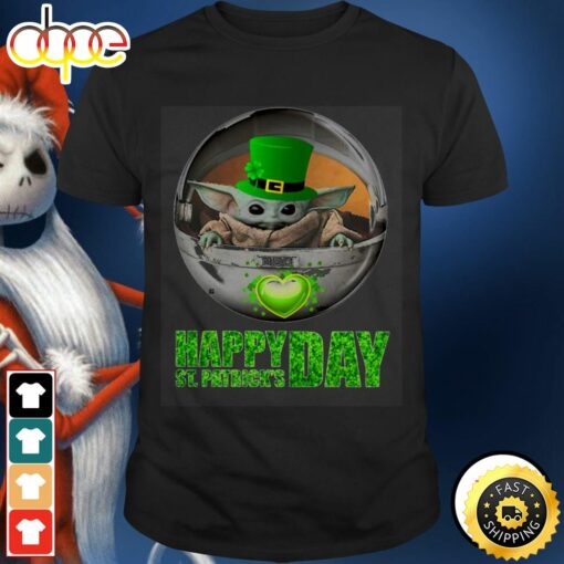 Happy St Patricks Day Baby Yoda Unisex Black T-shirt