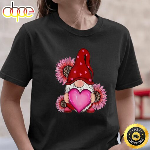 Happy Valentine’s Day Gnome With Leopard Sunflower Valentine T-Shirt