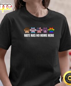 Hate Has No Home Here Paw Dogs LGBT Pride US Flag Gift Lover Valentines Day T-shirt