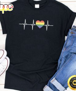Heartbeat Rainbow Heart Gay LGBT Pride Medical Nurse Gift Valentines Day T-shirt