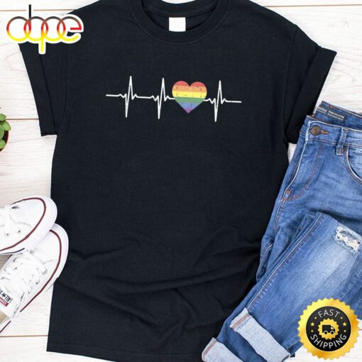 Heartbeat Rainbow Heart Gay LGBT Pride Medical Nurse Gift Valentines Day T-shirt