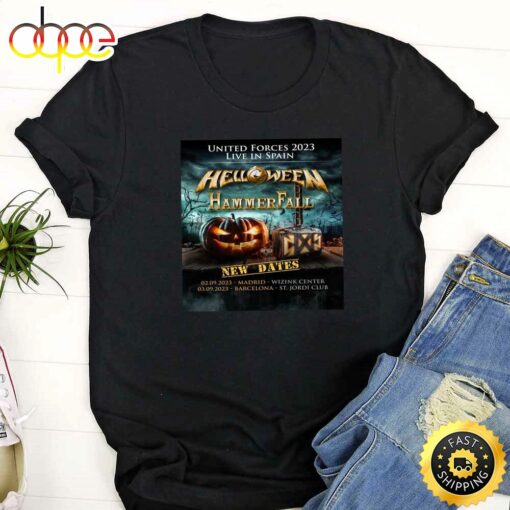 Helloween Hammer Fall Madrid,Barcelona Tour 2023 Black T-Shirt