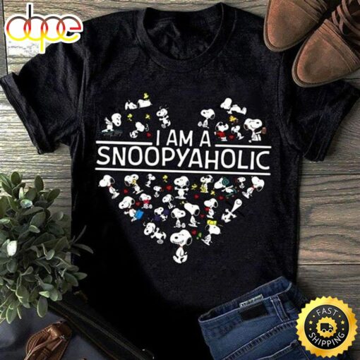 I Am A Snoopy Aholic Heart Black T Shirt