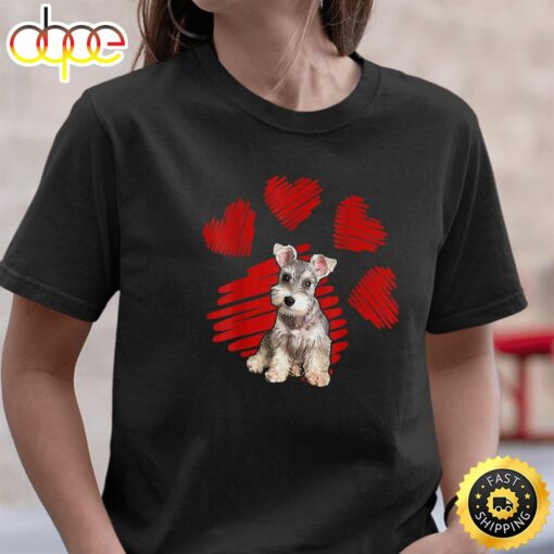 I Love Schnauzer Dog Paws Lover For Valentine T-Shirt