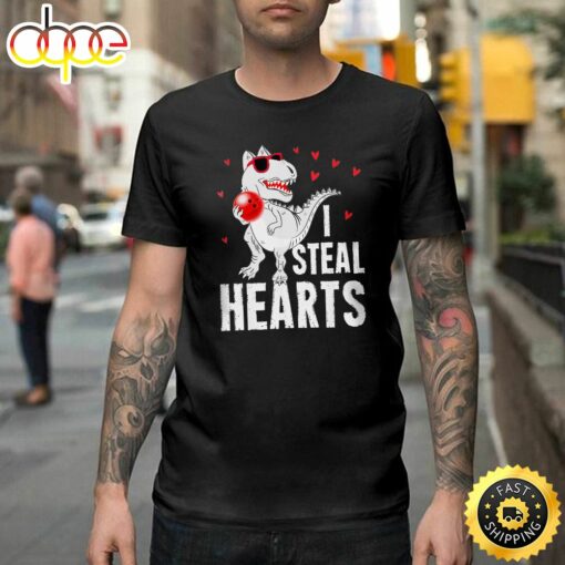 I Steal Hearts Bowling Shirt Dinosaur Valentine Love Happy Valentines Day Unisex T-shirt