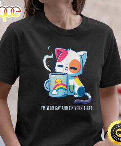 Im Very Gay And Very Tired Funny LGBT Cat Pride Raibow Valentines Day T-shirt