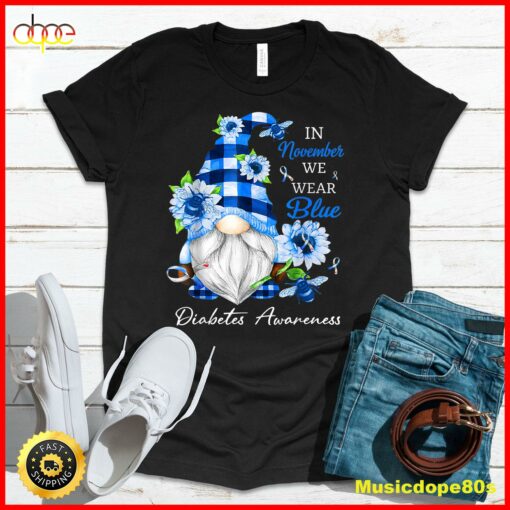 In November We Wear Blue Gnome Diabetes Awareness T-Shirt