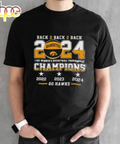 Iowa Hawkeyes Back To Back To Back 2024 Big Women’s Basketball Tournament Champions 2024 T-Shirt
