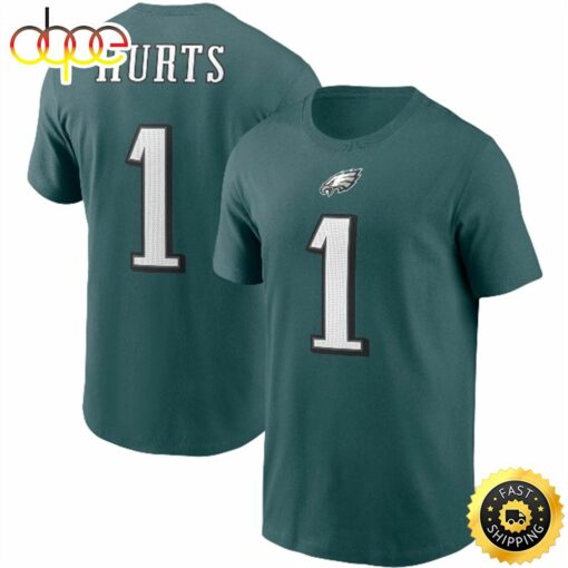 Jalen Hurts Philadelphia Eagles Player Name &amp Number Midnight Green T-shirt