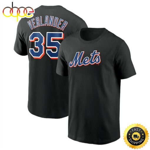 Justin Verlander New York Mets 2023 Name &amp Number Black T-shirt