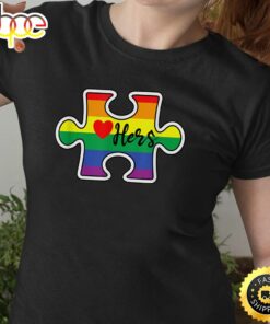 LGBT Pride Couple Valentine Lesbian Hers Rainbow Puzzle Gay Valentines Day T-shirt