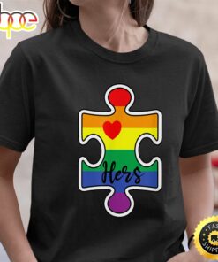 LGBT Pride Couple Valentine Lesbian Hers Rainbow Puzzle Valentines Day T-shirt