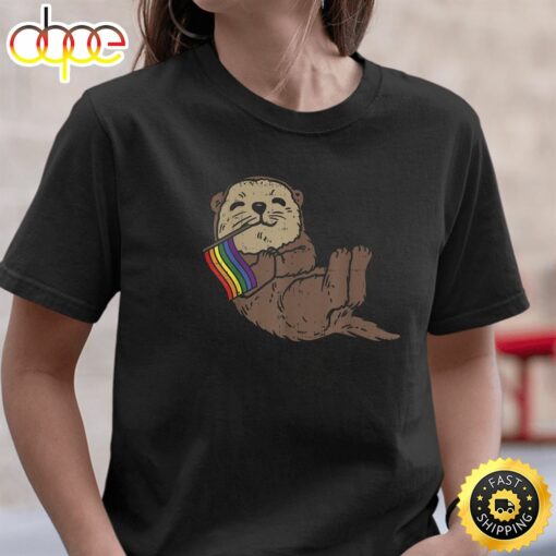 LGBT Sea Otter Rainbow Flag Cute Gay Pride Animal Lover Gift Valentines Day T-shirt