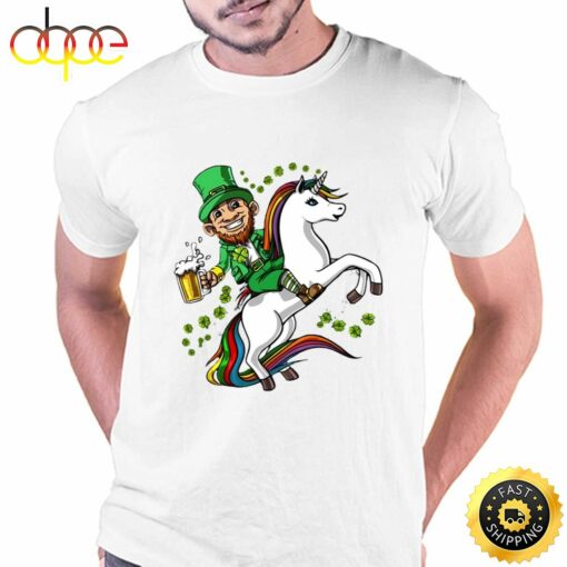 Leprechaun Riding Unicorn St Patricks Day T-Shirt