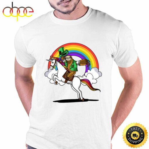 Leprechaun Sloth Riding Unicorn St Patricks Day Irish T-Shirt