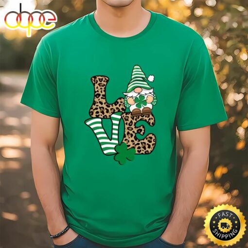 Love St. Patrick’s Day Gnome Leopard Print T-Shirt