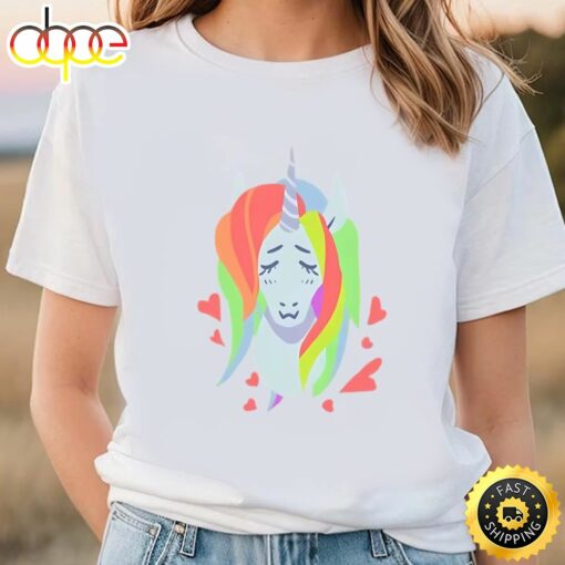 Lovely Rainbow Hair Cut Unicorn Hear Valentine T-shirt