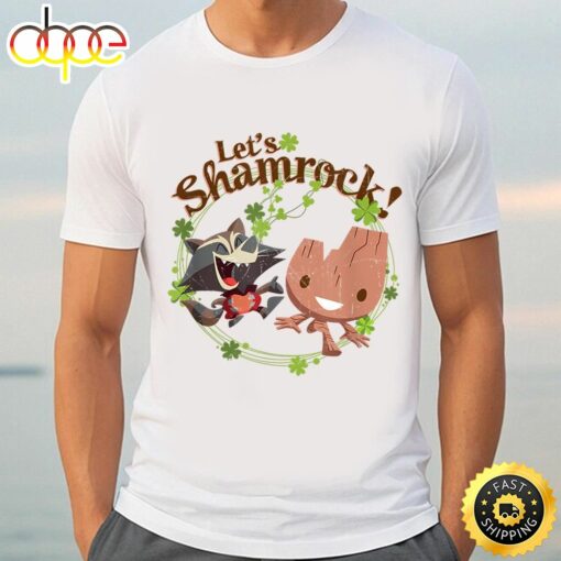 Marvel Rocket And Groot Let’s Shamrock Cute St. Patrick’s Day T-Shirt