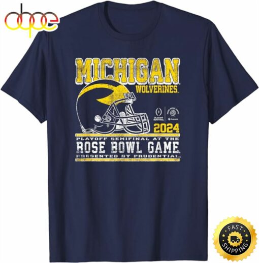 Michigan Wolverines 2024 Cfp Semi Rose Bowl Retro Football T- Shirt