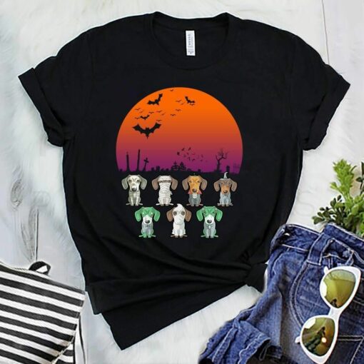 Mummy Dachshunds Halloween Night Pumpkin Tshirt