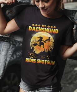 My Dachshund Rides Shotgun Halloween Night Tshirt
