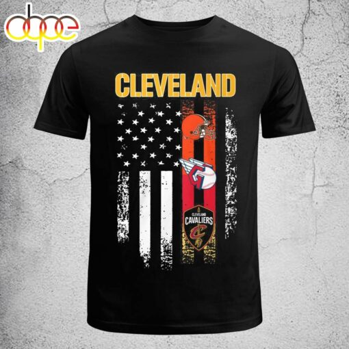 Nice American Flag Cleveland Guardians Browns Cavaliers Patriot Fan T-shirt