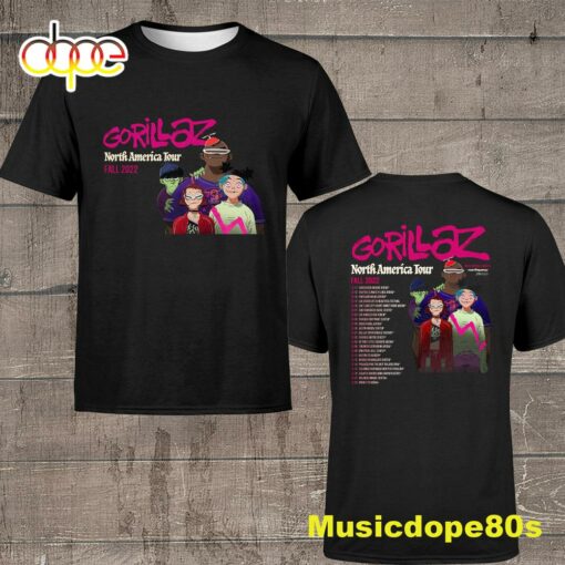 North America Tour 2022 Fall Gorillaz Tour Dates Music T-Shirt