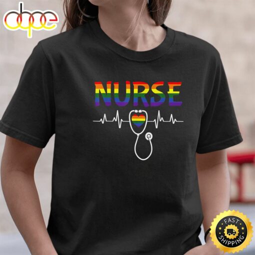 Nurse LGBT-Q Gay Pride Rainbow Flag Registered Nursing RN Valentines Day T-shirt