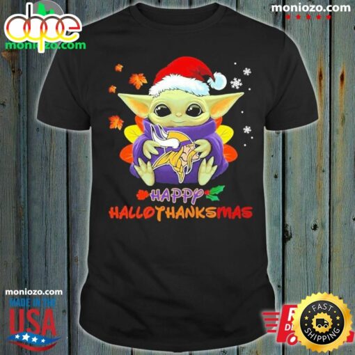 Official Baby Yoda And Minnesota Happy Hallothanksmas Shirt