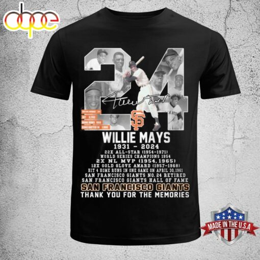 Official Willie Mays 1931-2024 Baseball Hall Of Fame San Francisco Giants T-Shirt