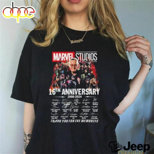 Official marvel Studios 16th Anniversary 2008 2024 Thank You For The Memories Signatures Shirt