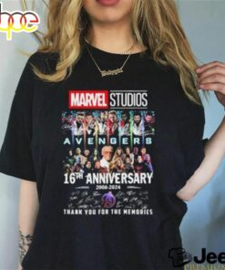 Official marvel Studios Avengers 16th Anniversary 2008 2024 Thank You For The Memories Signatures Shirt