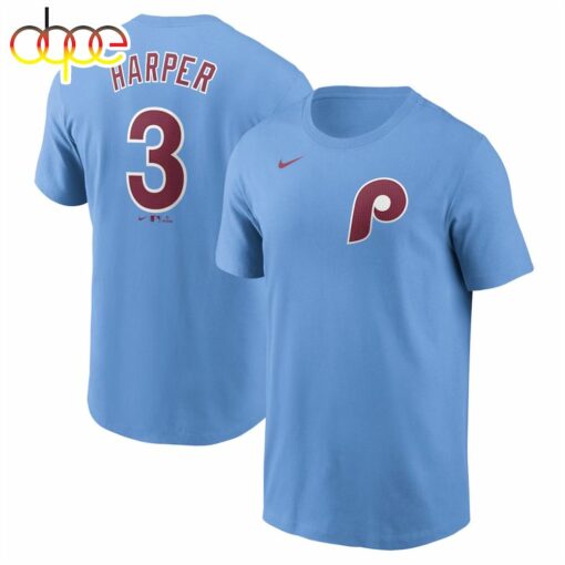 Philadelphia Phillies Bryce Harper Light Blue Fuse Name &amp Number T-Shirt