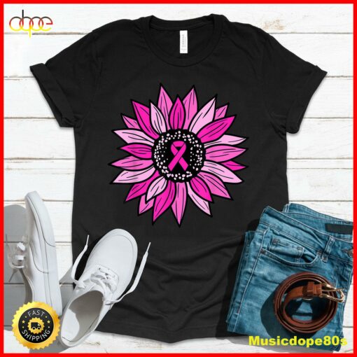 Pink Ribbon Sunflower Breast Cancer Awareness Women Kids T-Shirt