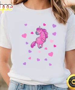 Pink Unicorn With Pink And Purple Hearts T-shirt