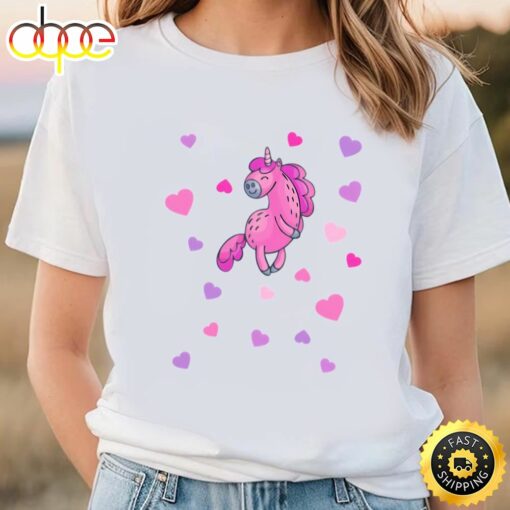 Pink Unicorn With Pink And Purple Hearts T-shirt