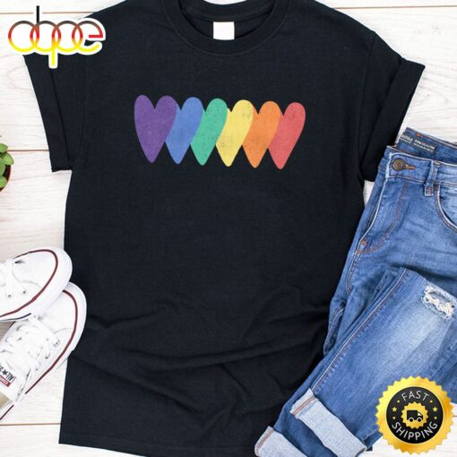 Rainbow Flag Hearts Love LGBT Gay Lesbian Bi Trans Valentine Long Sleeve Valentines Day T-shirt