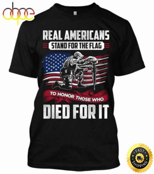 Real Americans Stand For The Flag New Mens Donald Trump Veteran Patriotic T-shirt