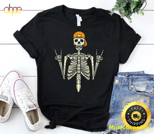 Rocker Skater Skeleton Cap Cool Halloween Punk Men Boys T-Shirt